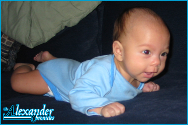 Alex enjoying tummy time on the couch Alex enjoying tummy time on the couch